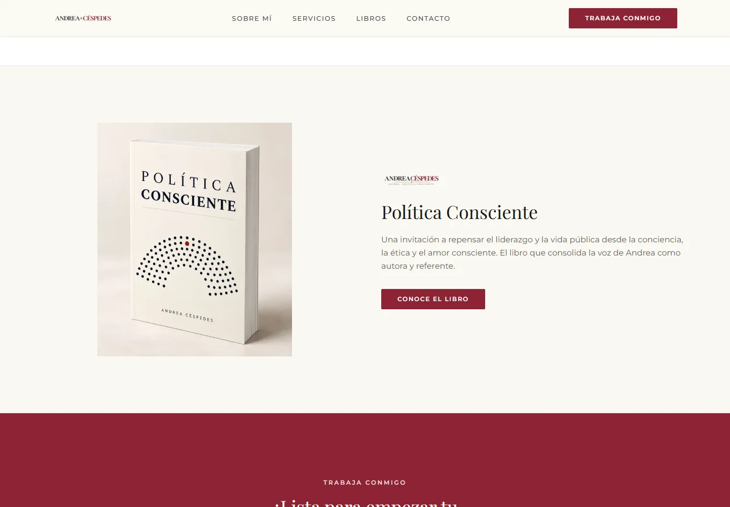 Sección de libro de Andrea Céspedes en vista de escritorio