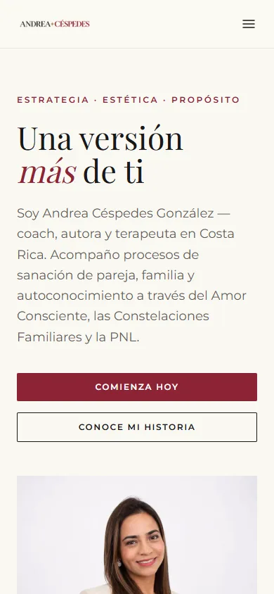 Página principal de Andrea Céspedes en dispositivo móvil