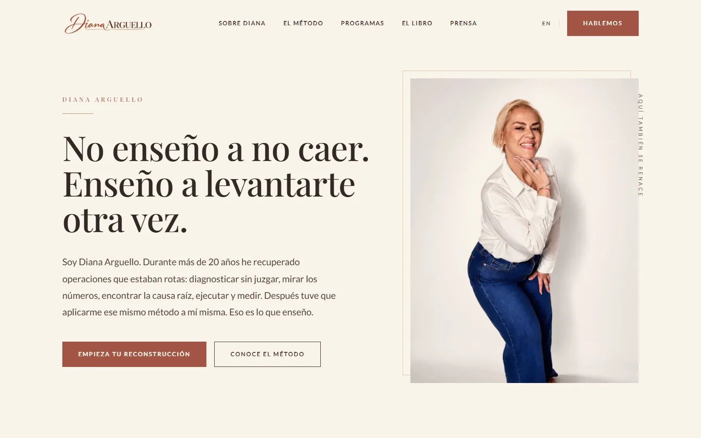 Página principal de Diana Arguello en vista de escritorio