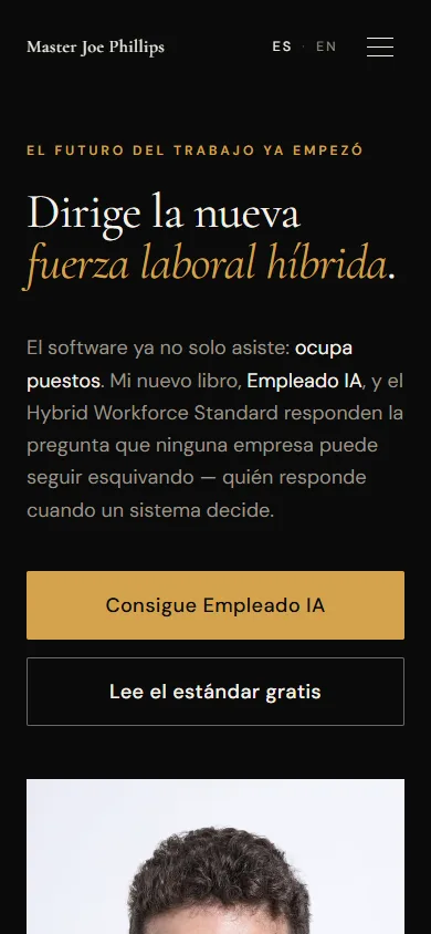 Página principal de Master Joe Phillips en dispositivo móvil