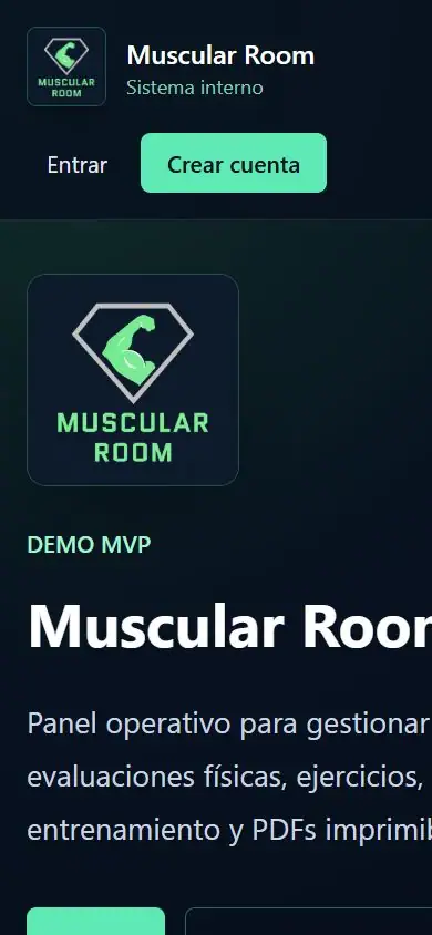 Página principal de Muscular Room en dispositivo móvil