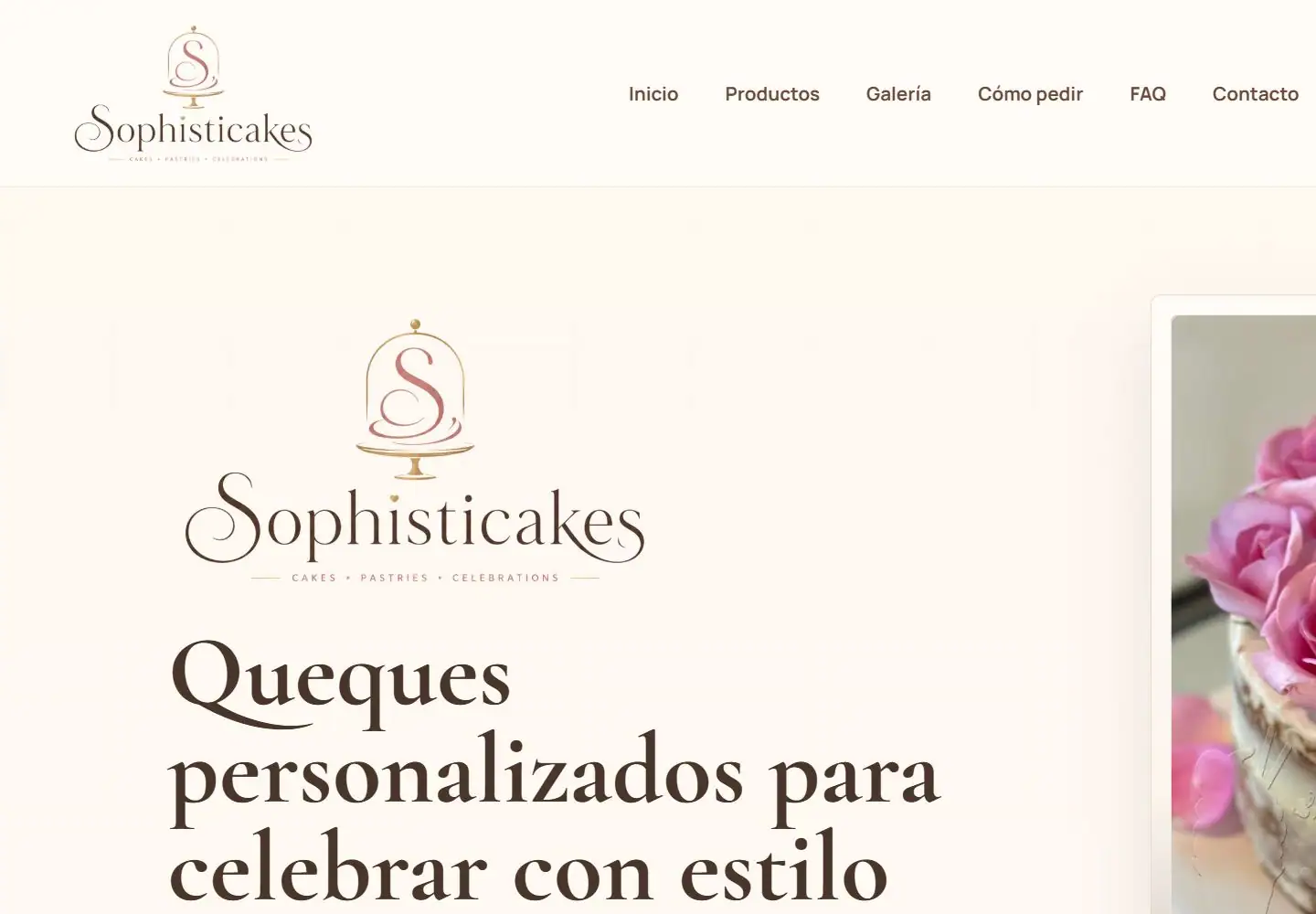 Página principal de Sophisticakes en vista de escritorio