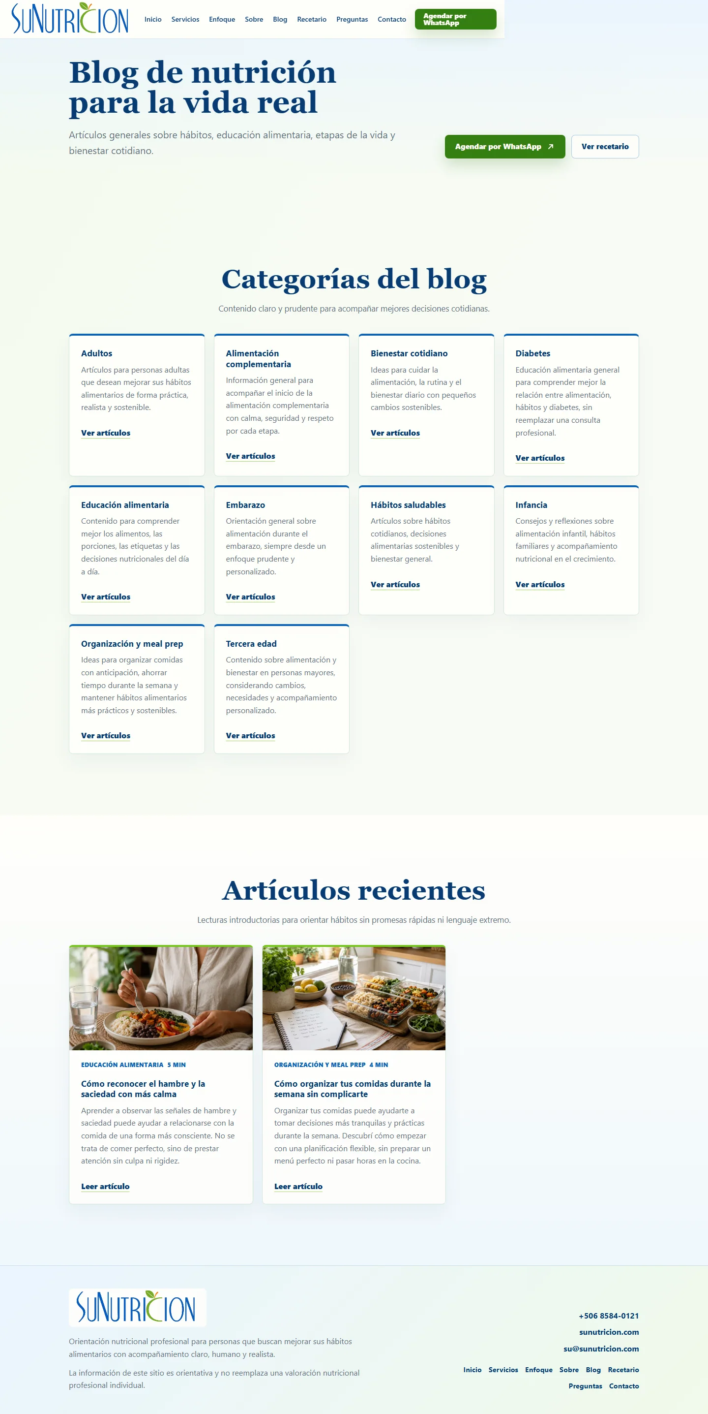 Blog de Sunutricion en vista de escritorio