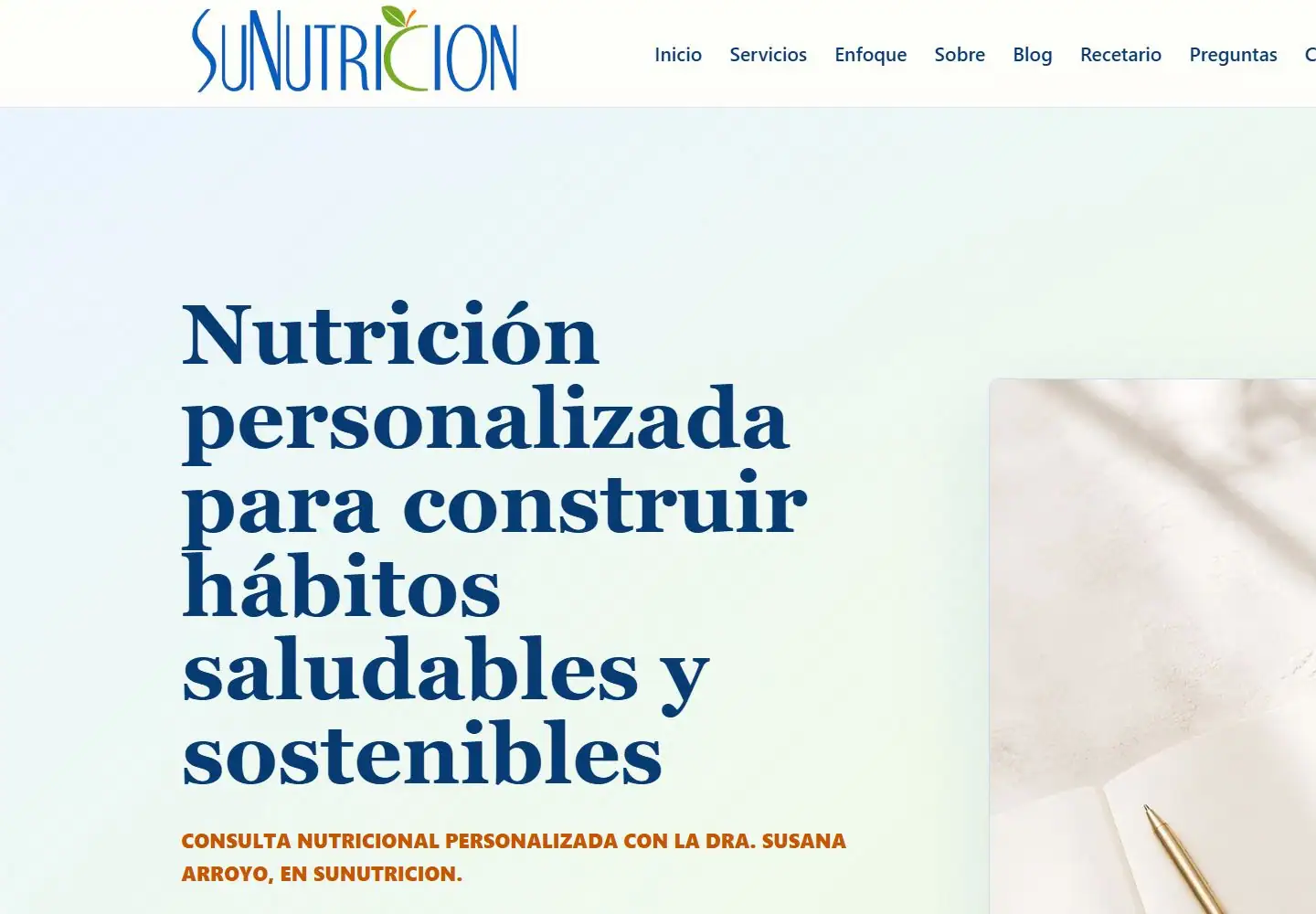 Página principal de Sunutricion en vista de escritorio