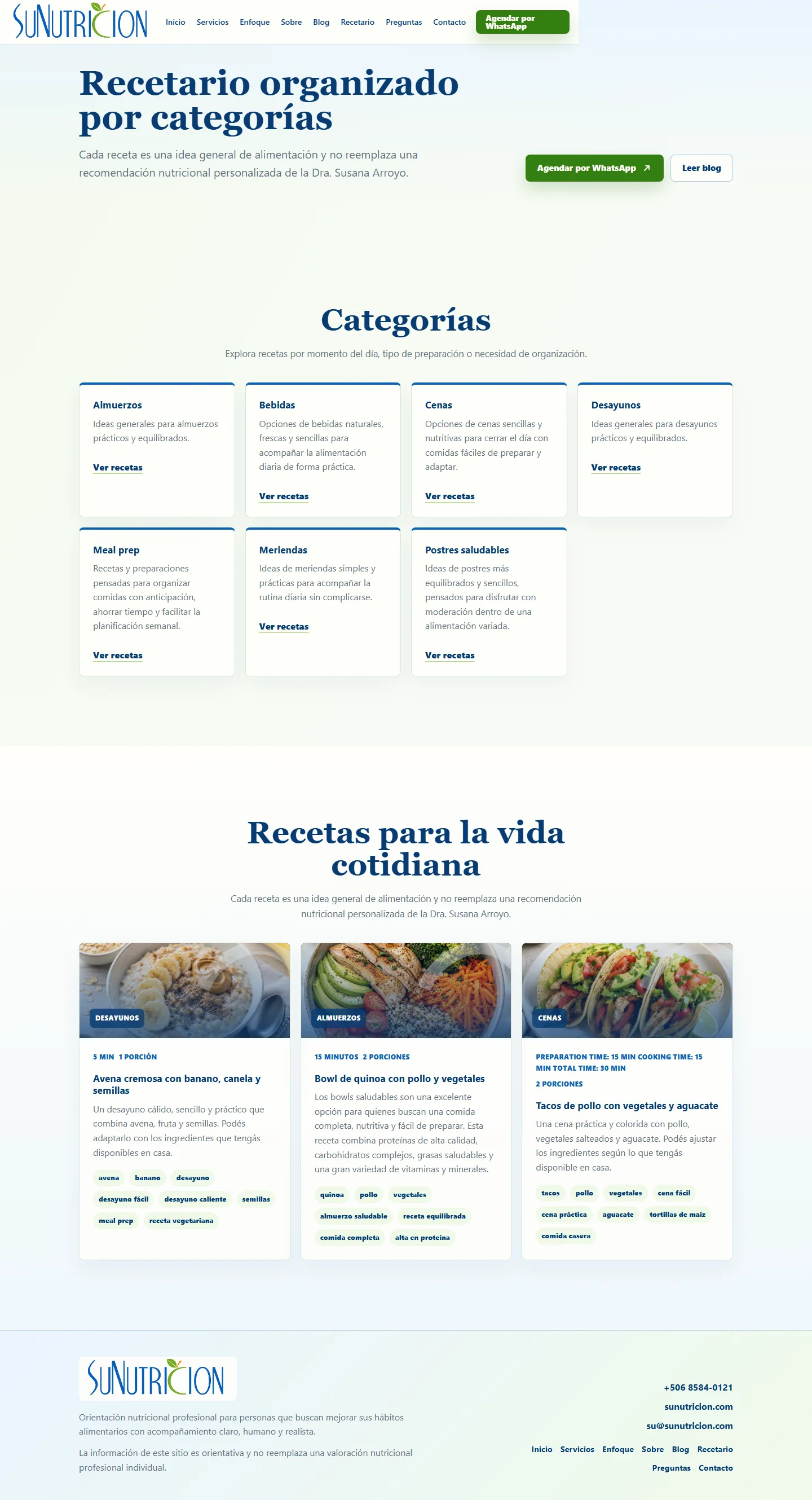 Recetario de Sunutricion en vista de escritorio
