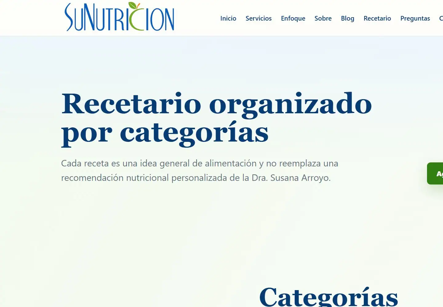 Recetario de Sunutricion en vista de escritorio