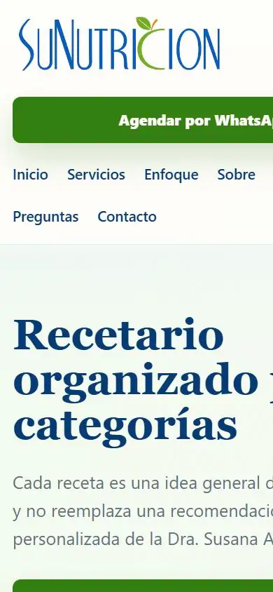 Recetario de Sunutricion en dispositivo móvil