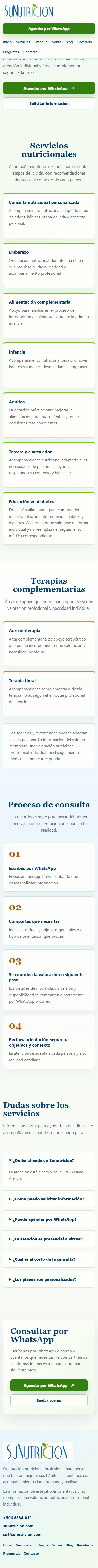 Servicios profesionales de Sunutricion en dispositivo móvil